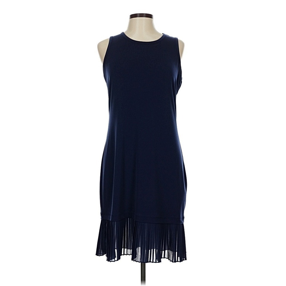 Michael Kors Navy Blue Sleeveless Pleated Hem Shift Dress Petite Large